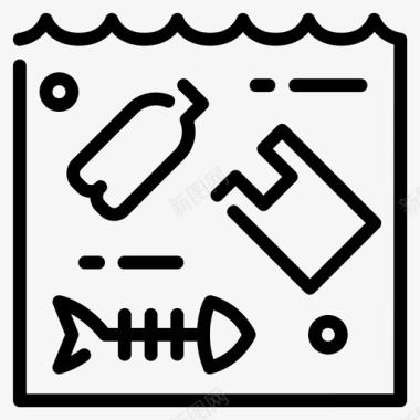 破坏兽水污染鱼骨塑料图标