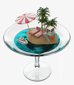夏季沙滩太阳伞躺椅玻璃杯创意合成素材