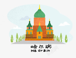 中国城市建筑手绘中国城市卡通地标建筑LOGO插画图案PSD分层高清图片
