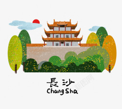 中国城市建筑手绘中国城市卡通地标建筑LOGO插画图案PSD分层高清图片