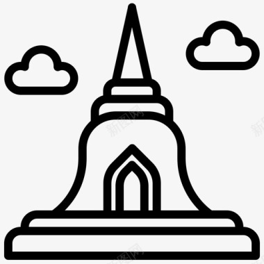 泰国旅游展板宝塔建筑和城市地标图标