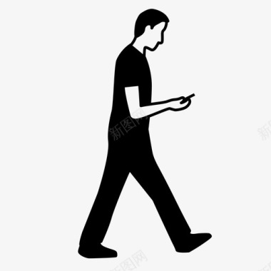 短信手机icon走路和发短信技术人图标