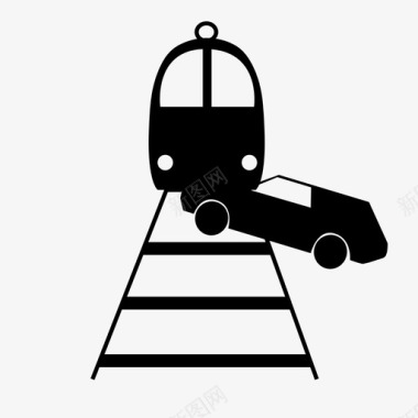 火车和汽车相撞铁路危险图标
