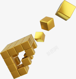 金色立体3D金属立方块素材