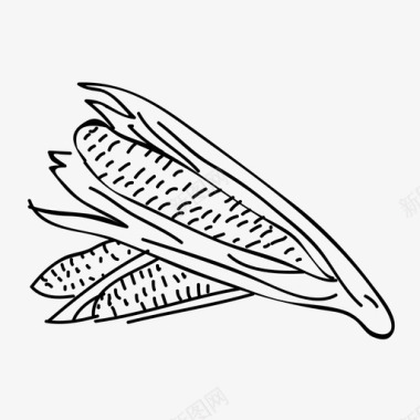 手绘线条蔬菜手绘玉米农场食品图标
