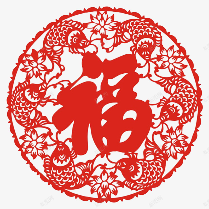 福剪纸贴纸春节png免抠素材_88icon https://88icon.com 剪纸 贴纸 春节