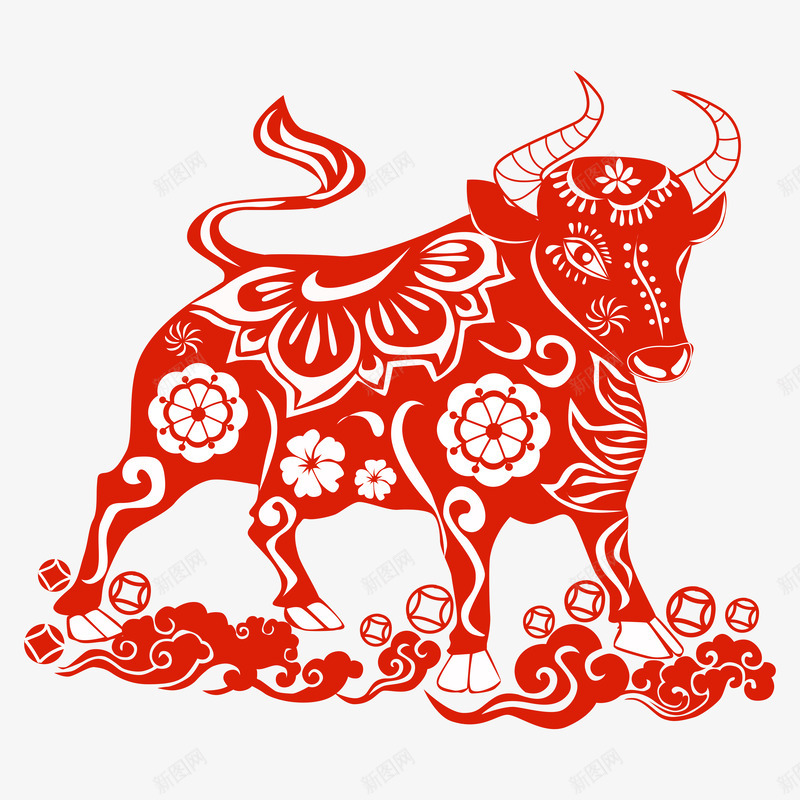 新年剪纸牛矢量图png免抠素材_88icon https://88icon.com 新年 剪纸 矢量图
