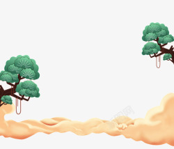 手绘高山上的松树透明图素材