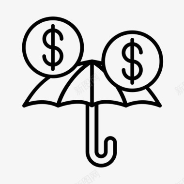 伞上的钱商业金融图标