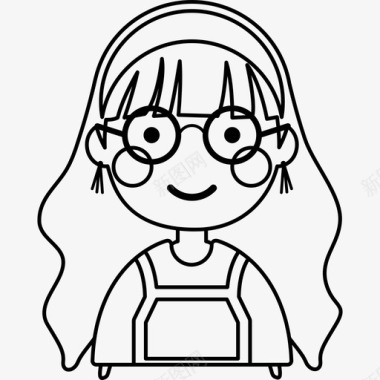 水纹波浪戴眼镜的女孩书呆子聪明图标