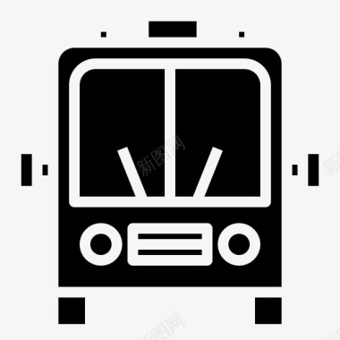 公共标识红公共汽车大篷车旅行图标