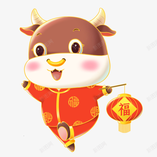 提灯笼的福牛png免抠素材_88icon https://88icon.com 2021 PNG素材 举灯 卡通牛 插画手绘 新春 牛年