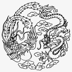 国潮凤凰传统图案圆形标素材