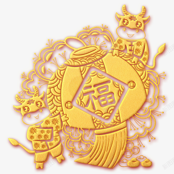 福气满满装饰png免抠素材_88icon https://88icon.com 金色 福 牛年 灯笼