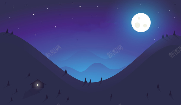 蓝色的夜空流星插画png免抠素材_88icon https://88icon.com 夜空 月亮 流星 蓝色夜空