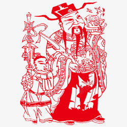 财神爷剪纸春节元素新年传统文化财神剪纸高清图片