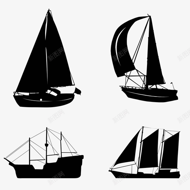 帆船图形绘制png免抠素材_88icon https://88icon.com 帆船 帆船集合 黑色剪影帆船 古代船