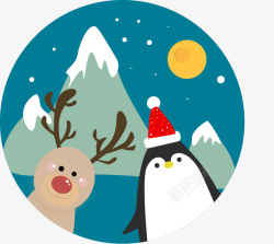 雪帽圣诞鹿圣诞企鹅高清图片