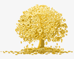 长出金币的树高清PNG摇钱树金币铜钱高清图片