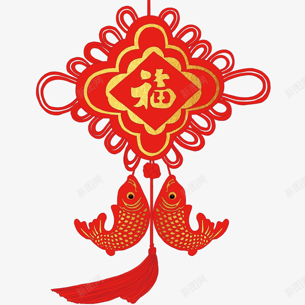 双鱼红色中国结psd免抠素材_88icon https://88icon.com 中国结 双鱼 同心结 新年 红色