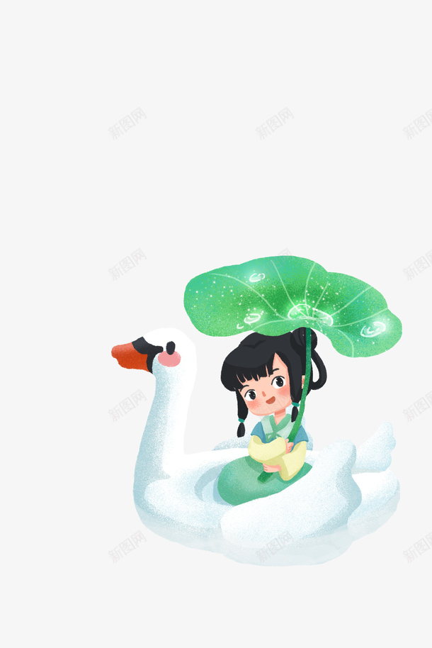 骑天鹅的小女孩png免抠素材_88icon https://88icon.com 天鹅 女孩 春天 手绘