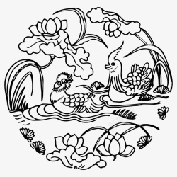 鸳鸯logo花纹圆形传统图案高清图片