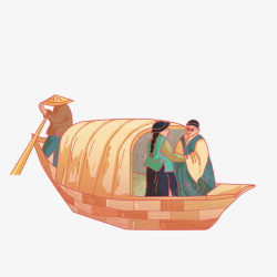 国潮复古风格划船插画素材