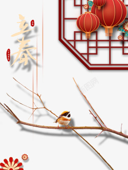 中国画花鸟图灯笼装饰边框古风元素图高清图片