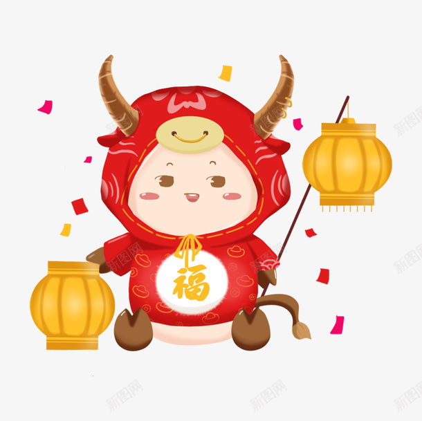 卡通牛灯笼元素png免抠素材_88icon https://88icon.com 牛年 新春剪纸 PNG素材 2021 牛年元素