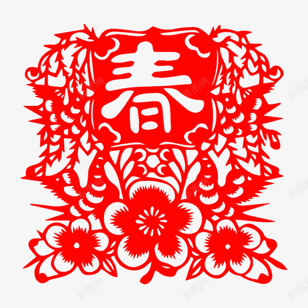 新春红色剪纸png免抠素材_88icon https://88icon.com 新春 新年 剪纸 梅花