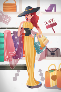 卡通包包手绘女神节购物元素图高清图片