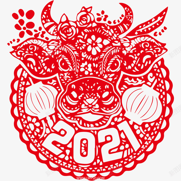 2021牛年剪纸PNG素材png免抠素材_88icon https://88icon.com 2021 新年剪纸 剪纸 牛年 新年快乐