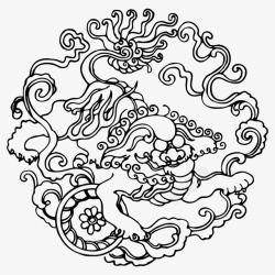 国潮中国龙传统图案圆形标13素材