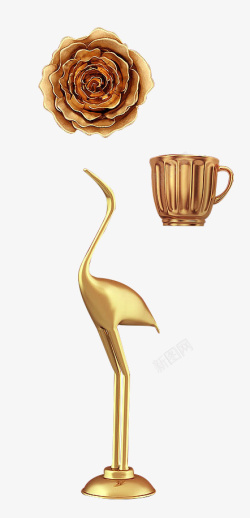 金色金箔装饰仙鹤玫瑰花杯子素材