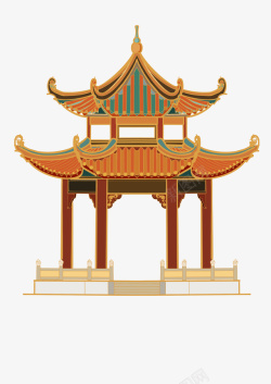 中国风红色亭子建筑中国风建筑亭子高清图片