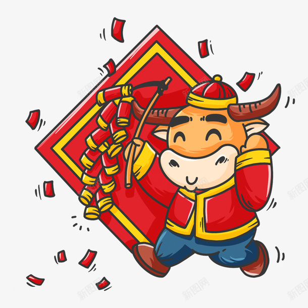 牛年鞭炮卡通素材png免抠素材_88icon https://88icon.com 牛年 2021 png素材 卡通牛