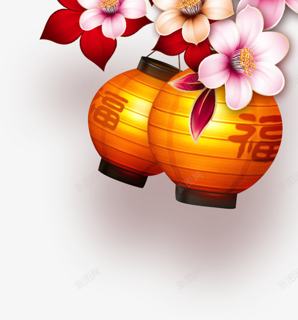 新春福气灯笼png免抠素材_88icon https://88icon.com 新年快乐 红灯笼 桃花 灯