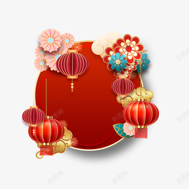 手绘新年牛年边框psd免抠素材_88icon https://88icon.com 手绘 新年 牛年 边框 灯笼 春节