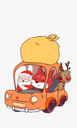小狐狸开车圣诞节卡通形象素材