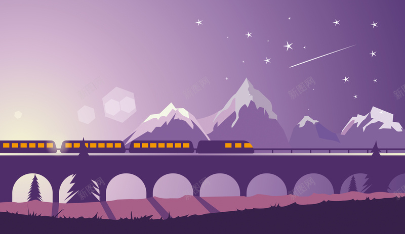 凌晨飞驰的列车jpg设计背景_88icon https://88icon.com 夜景 火车 紫色 飞驰 流星