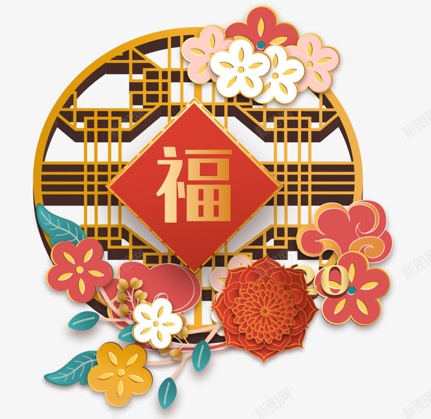 古风国潮风国潮窗户png免抠素材_88icon https://88icon.com 中国风 古典 窗户 边框 花 国潮