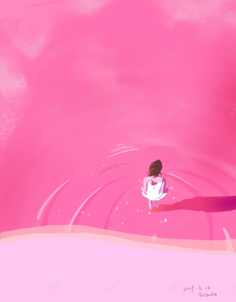 粉红色背景走在水里的女孩jpg设计背景_88icon https://88icon.com 粉红色背景 走在水里的女孩 女孩 水波