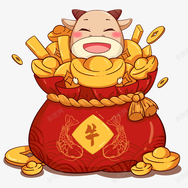 2021牛年新年pngpng免抠素材_88icon https://88icon.com 2021 2021年 万事如意 卡通 可爱 喜庆 拜年 拟人 新年快乐 牛 牛年 牛牛 福牛 福袋 红色 萌 萌萌的牛 辛丑年 过年 金子 高兴