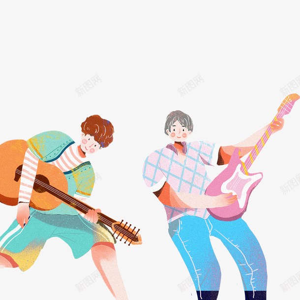 两个弹吉他的男孩png免抠素材_88icon https://88icon.com 吉他 弹琴 音乐 音乐动态 音乐节