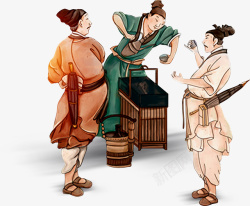 动漫卡通角色古代人物角色喝茶奏乐高清图片