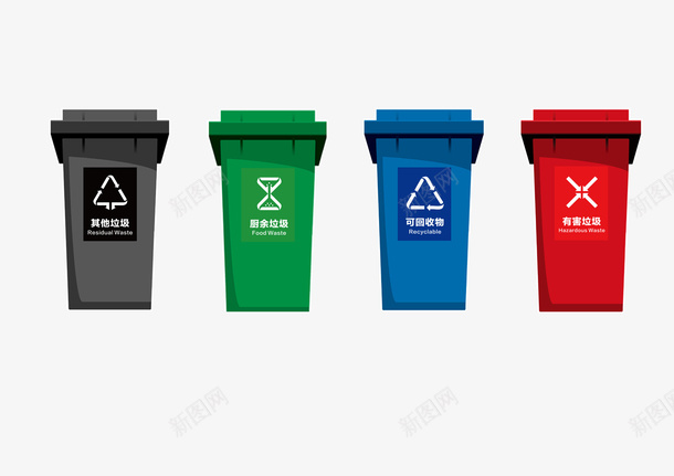 四色垃圾分类桶png免抠素材_88icon https://88icon.com 垃圾分类 四色 可回收物 标志