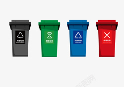 垃圾分类玻璃可回收四色垃圾分类桶高清图片