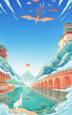 国风插画中国风海报背景背景