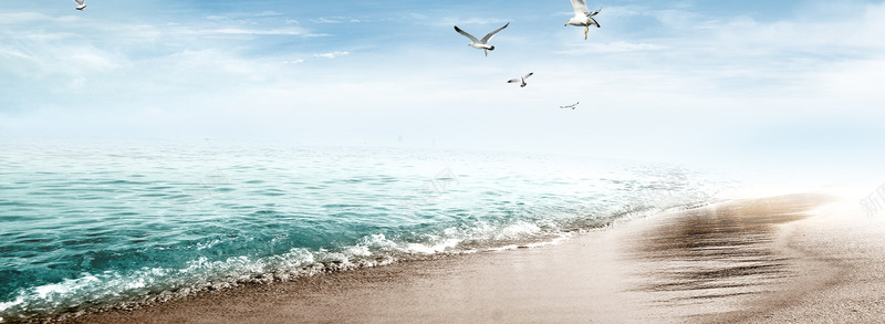 唯美的海边沙滩 海报背景背景