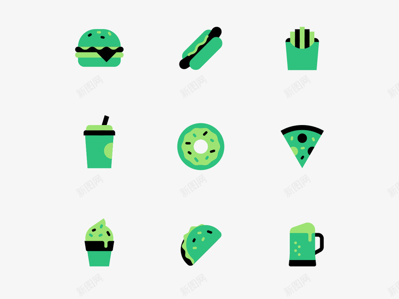 Junk Food Icons beer taco ice cream slice pizza donuts cola fry frypotato hotdog burger图标png免抠素材_88icon https://88icon.com 图标